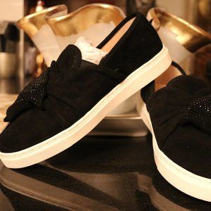 Vince Camuto Barita Black Suede Rhinestone Slip On Sneakers Tennis shoes 8W